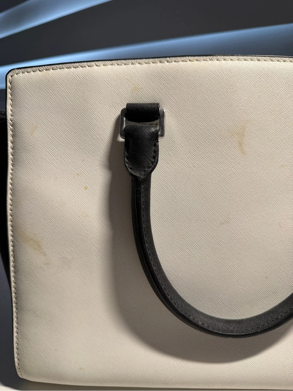 Michael Kors White & Black Saffiano Leather Satchel Shoulder Bag